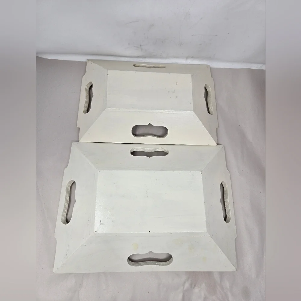 Wood Serving Trays Nesting Set Of 2 Handmade-Painted Trays Holders Decor Spring
